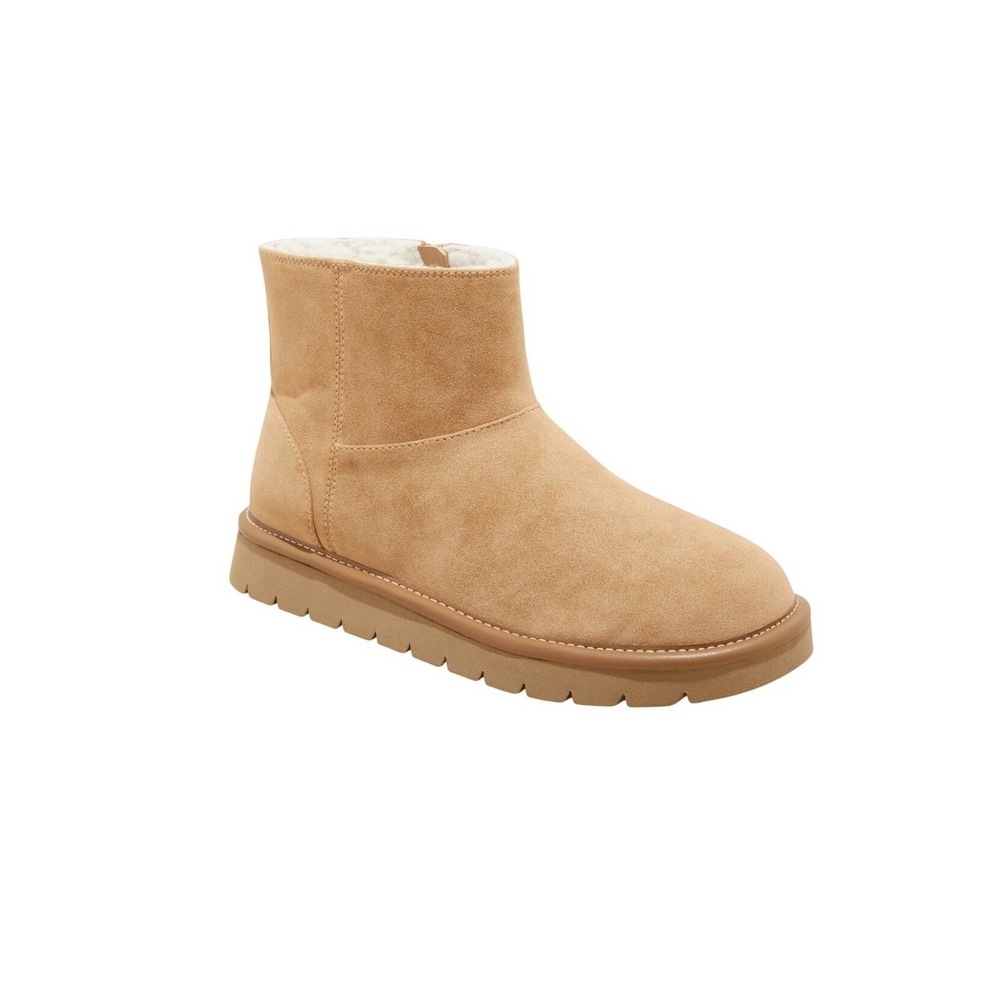 NEW Tan Faux Suede Faux Fur Lined Winter Boots Side Zip Ankle Women's Size 8‎